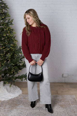 Amelie Cable Knit Sweater - Wine FINAL SALE