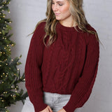 Amelie Cable Knit Sweater - Wine FINAL SALE