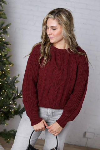 Amelie Cable Knit Sweater - Wine FINAL SALE