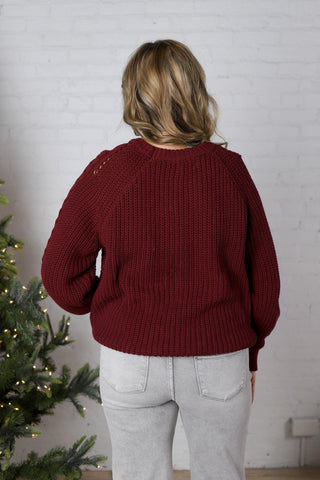 Amelie Cable Knit Sweater - Wine FINAL SALE