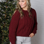Amelie Cable Knit Sweater - Wine FINAL SALE