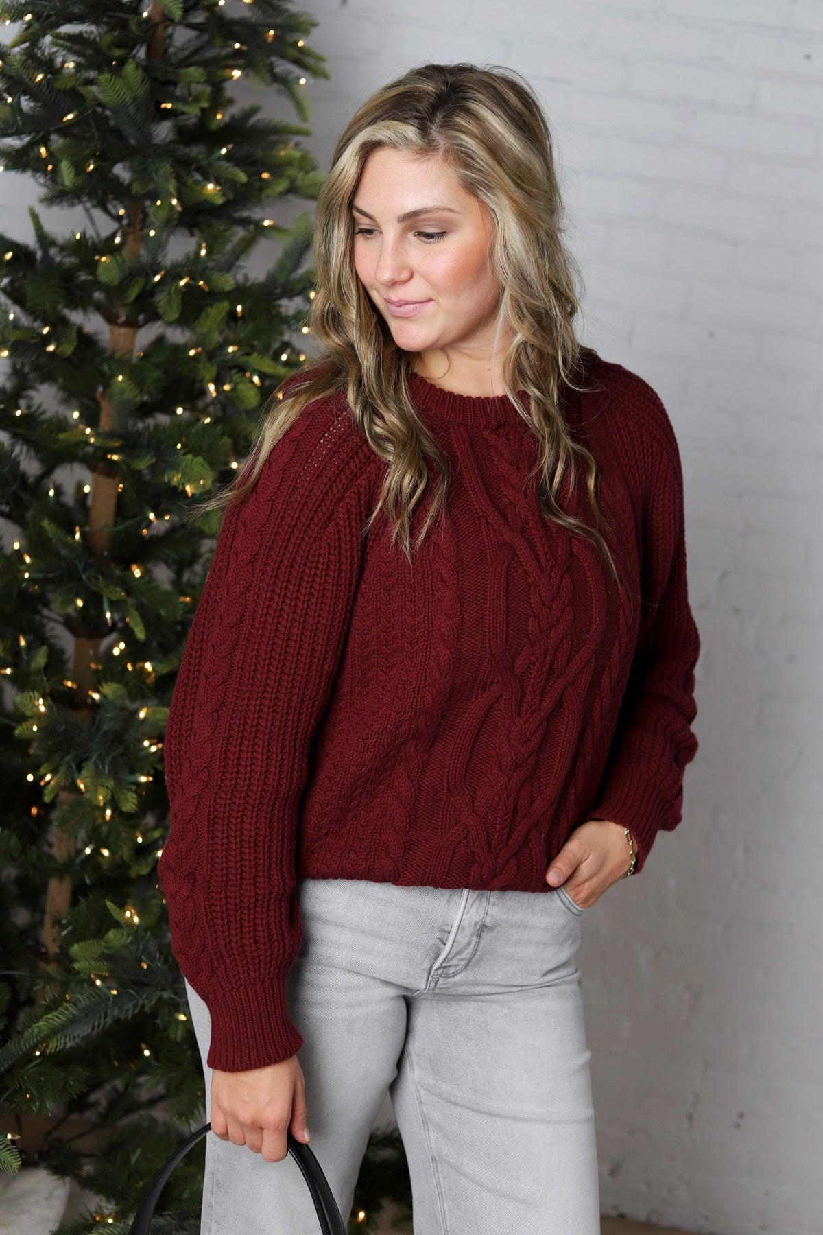 Amelie Cable Knit Sweater - Wine FINAL SALE