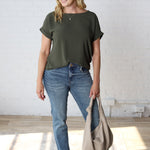 Amelie Roll-Up Sleeve Blouse - Olive