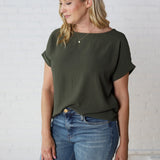 Amelie Roll-Up Sleeve Blouse - Olive