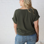 Amelie Roll-Up Sleeve Blouse - Olive