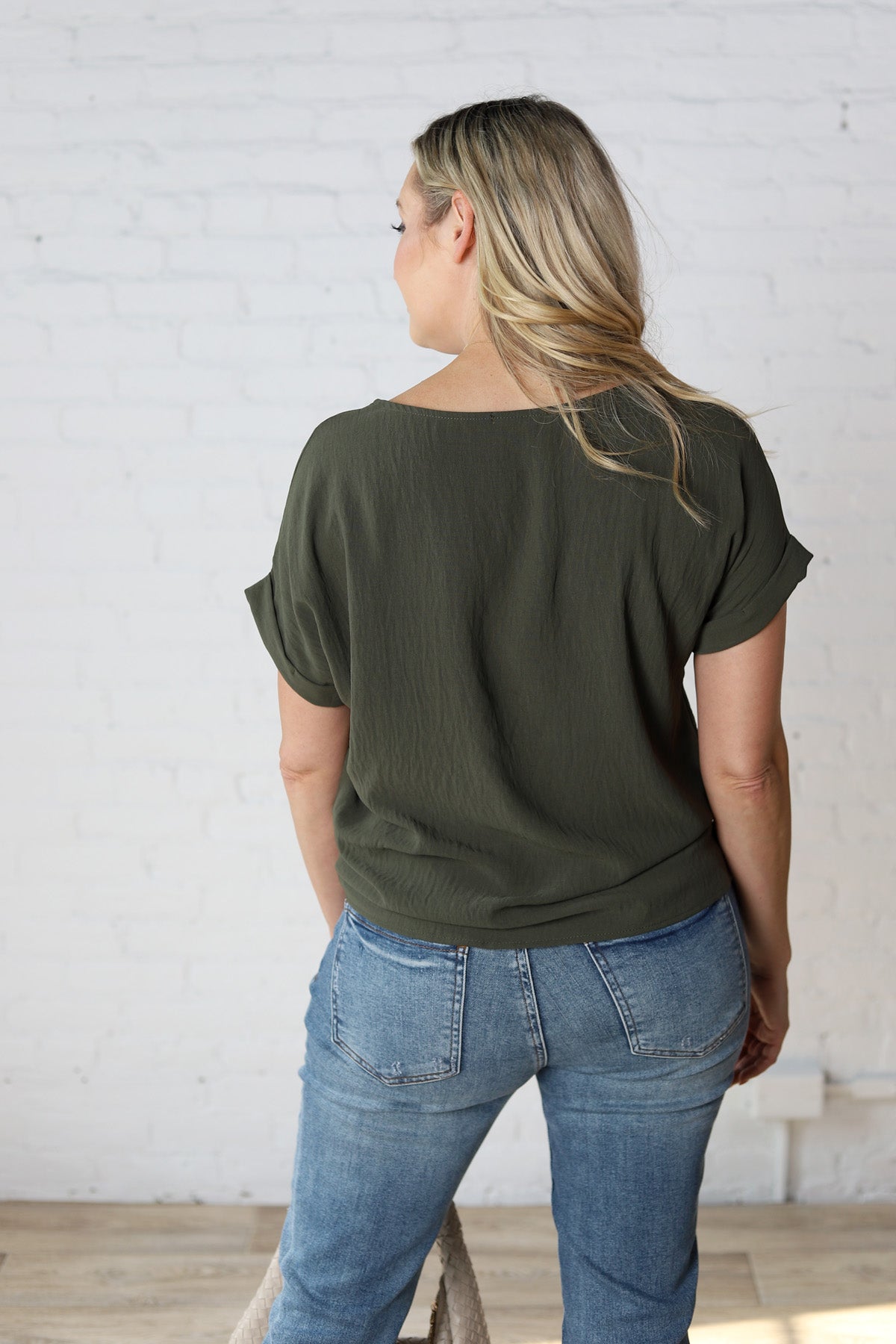 Amelie Roll-Up Sleeve Blouse - Olive