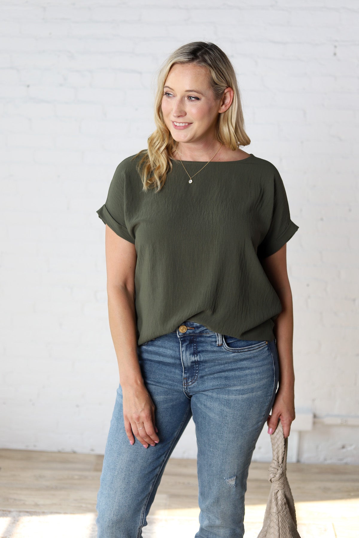 Amelie Roll-Up Sleeve Blouse - Olive - FINAL SALE