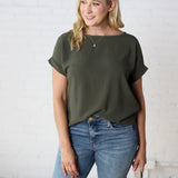 Amelie Roll-Up Sleeve Blouse - Olive