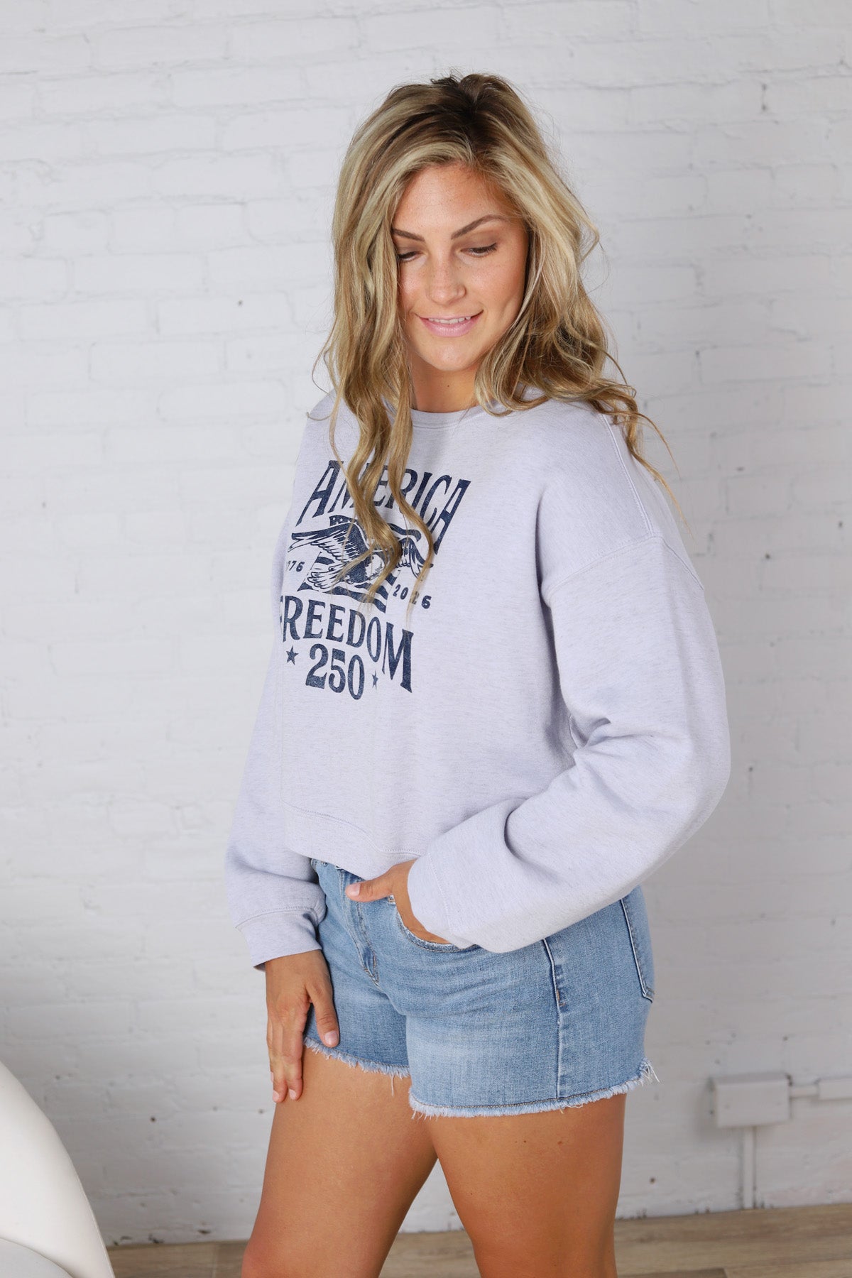 America Freedom 250 Cropped Sweatshirt - Lt Blue