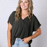 Amika V-Neck Blouse - Olive FINAL SALE