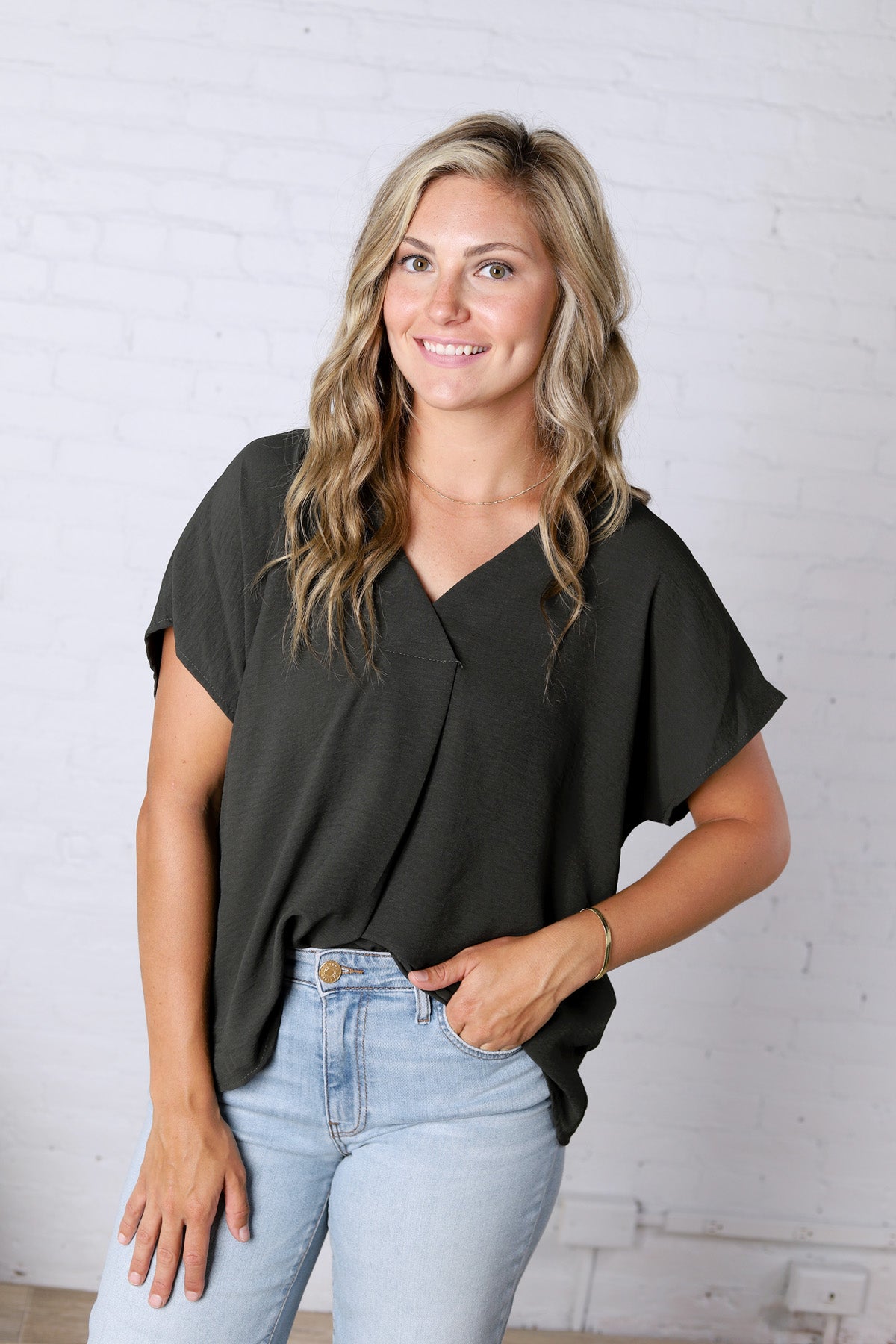 Amika V-Neck Blouse - Olive FINAL SALE