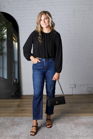 Amora Bubble Hem Long Sleeve Top - Black