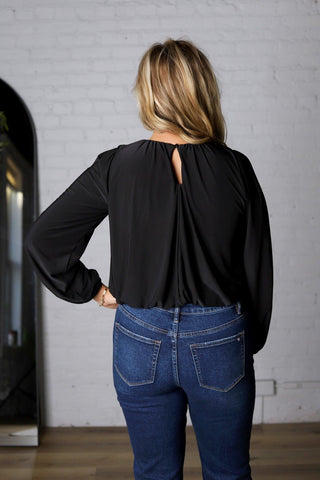 Amora Bubble Hem Long Sleeve Top - Black