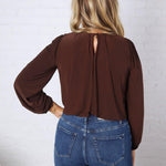 Amora Bubble Hem Long Sleeve Top - Dk Brown