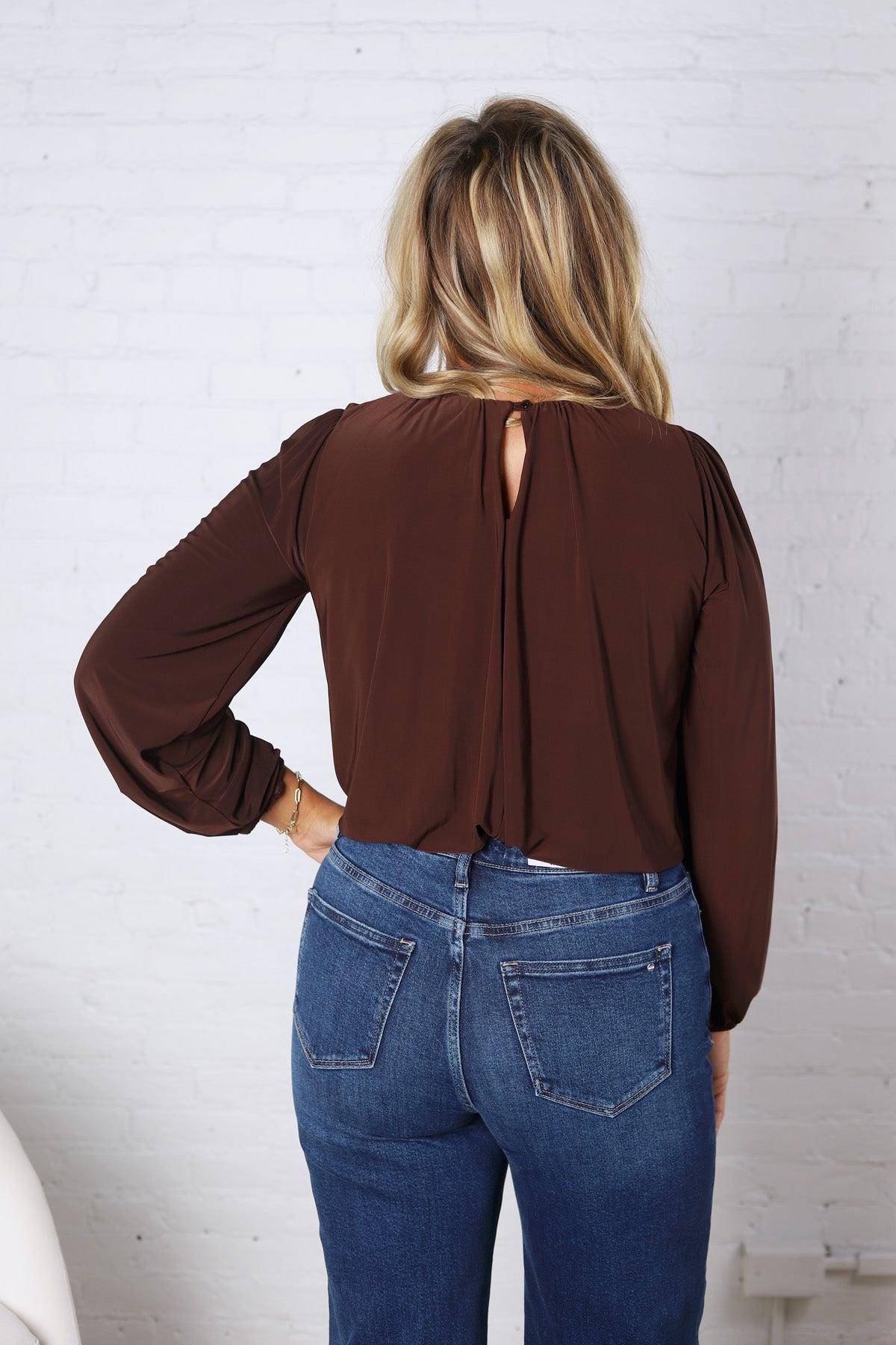 Amora Bubble Hem Long Sleeve Top - Dk Brown