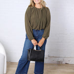 Amora Bubble Hem Long Sleeve Top - Olive