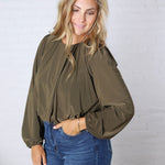 Amora Bubble Hem Long Sleeve Top - Olive