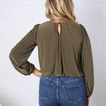 Amora Bubble Hem Long Sleeve Top - Olive