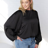 Amory Pleated Voluminous Sleeve Top - Black