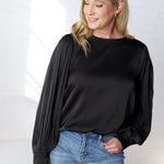 Amory Pleated Voluminous Sleeve Top - Black