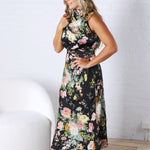 Anabelle Halter Neck Midi Dress - Black Floral