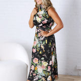 Anabelle Halter Neck Midi Dress - Black Floral