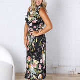 Anabelle Halter Neck Midi Dress - Black Floral