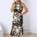 Anabelle Halter Neck Midi Dress - Black Floral