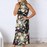 Anabelle Halter Neck Midi Dress - Black Floral