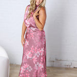 Anabelle Halter Neck Midi Dress - Dark Rose Floral