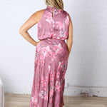 Anabelle Halter Neck Midi Dress - Dark Rose Floral