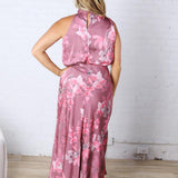 Anabelle Halter Neck Midi Dress - Dark Rose Floral
