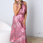 Anabelle Halter Neck Midi Dress - Dark Rose Floral