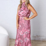 Anabelle Halter Neck Midi Dress - Dark Rose Floral