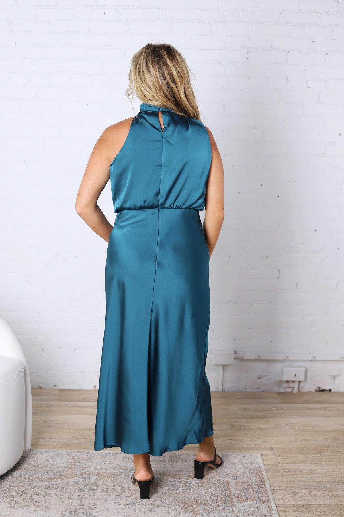 Anabelle Halter Neck Midi Dress - Teal