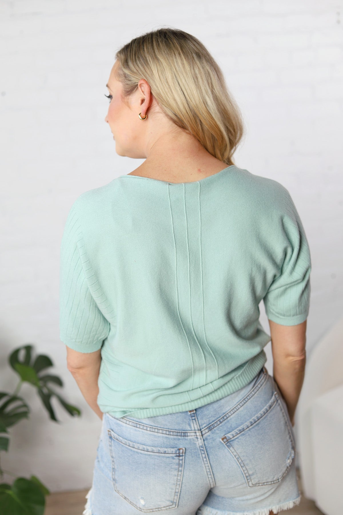 Anders Mixed Texture Soft Dolman Sweater Top - Jade