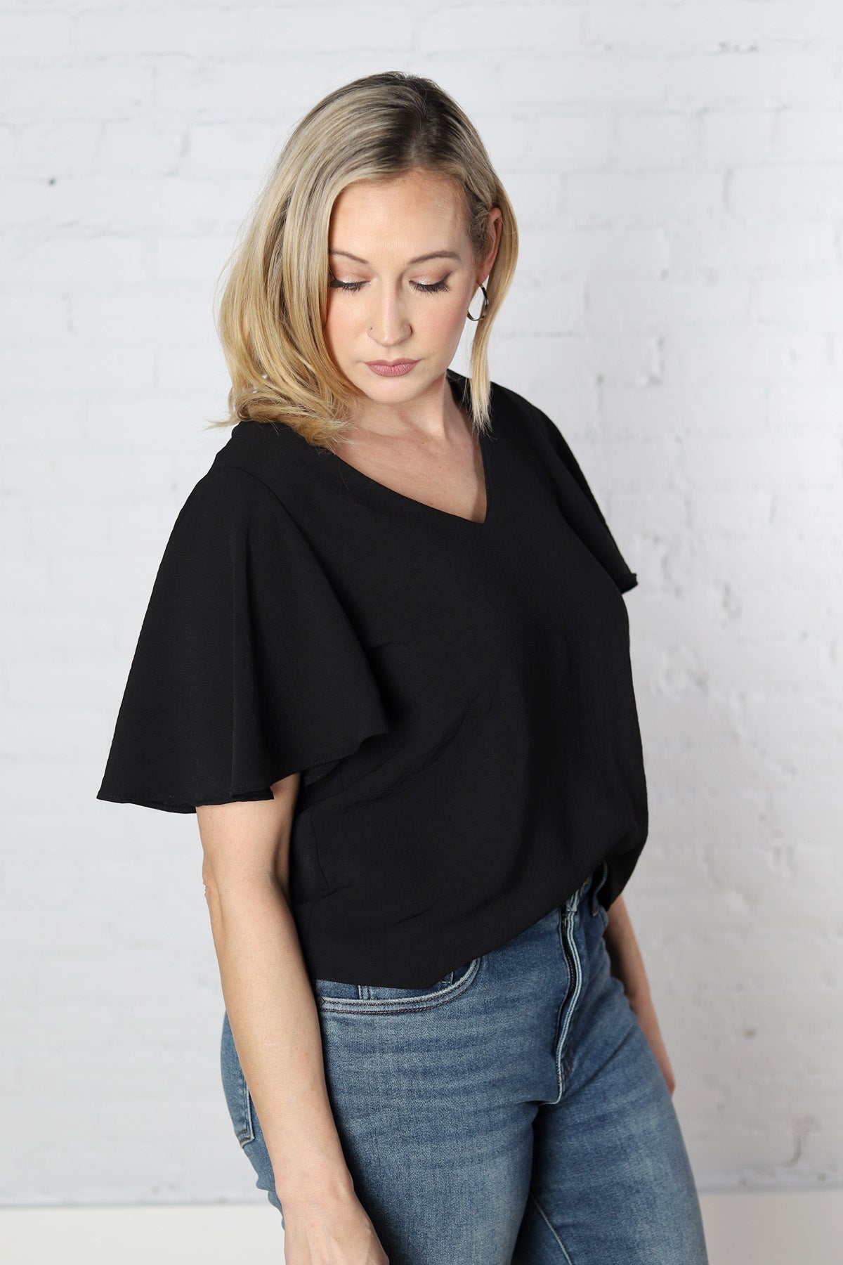 Andria Cape Sleeve Blouse - Black - FINAL SALE