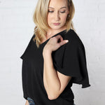 Andria Cape Sleeve Blouse - Black - FINAL SALE