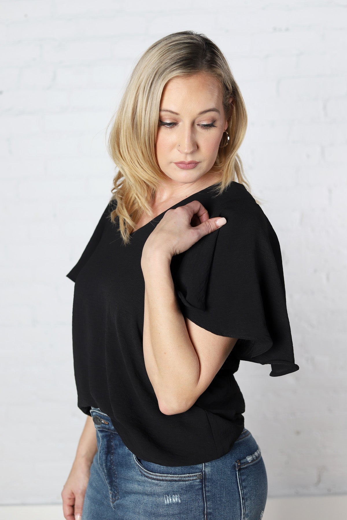 Andria Cape Sleeve Blouse - Black - FINAL SALE