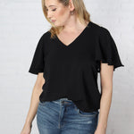 Andria Cape Sleeve Blouse - Black - FINAL SALE