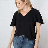 Andria Cape Sleeve Blouse - Black - FINAL SALE