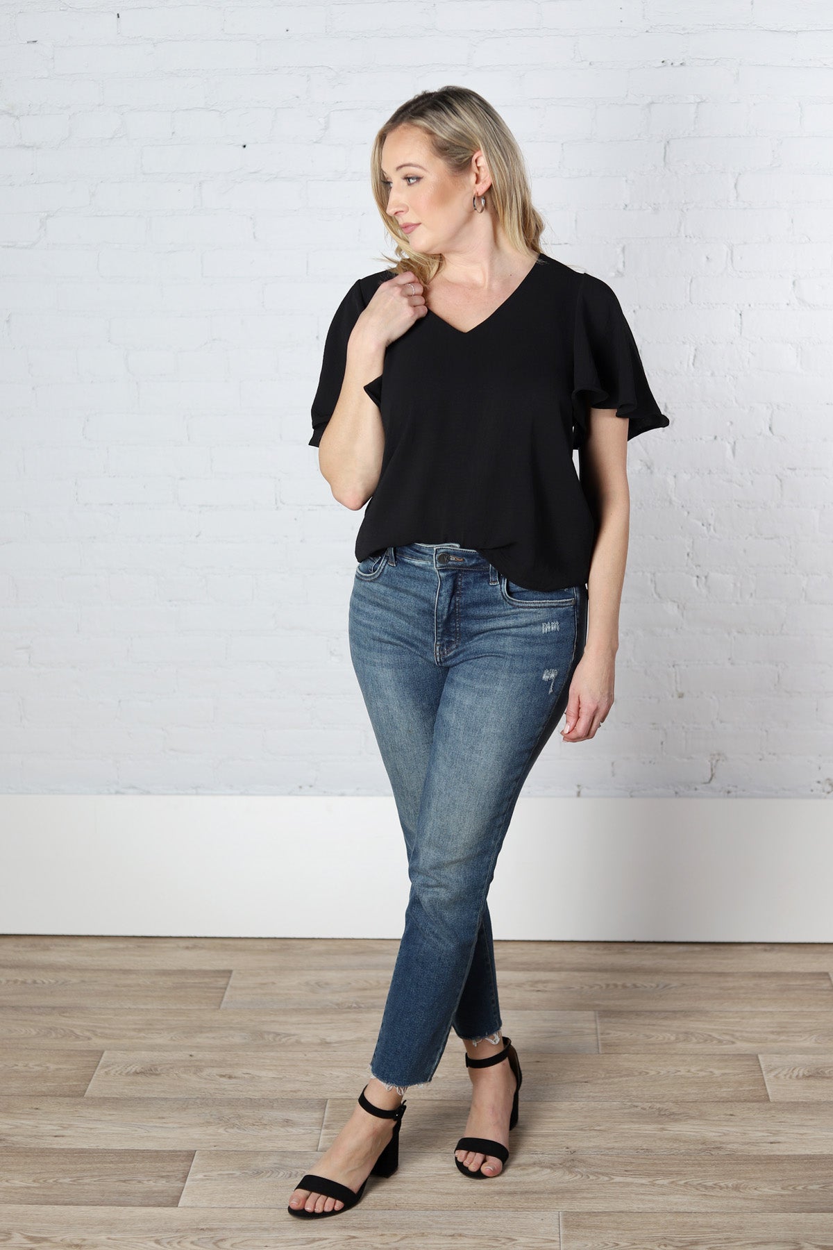 Andria Cape Sleeve Blouse - Black - FINAL SALE