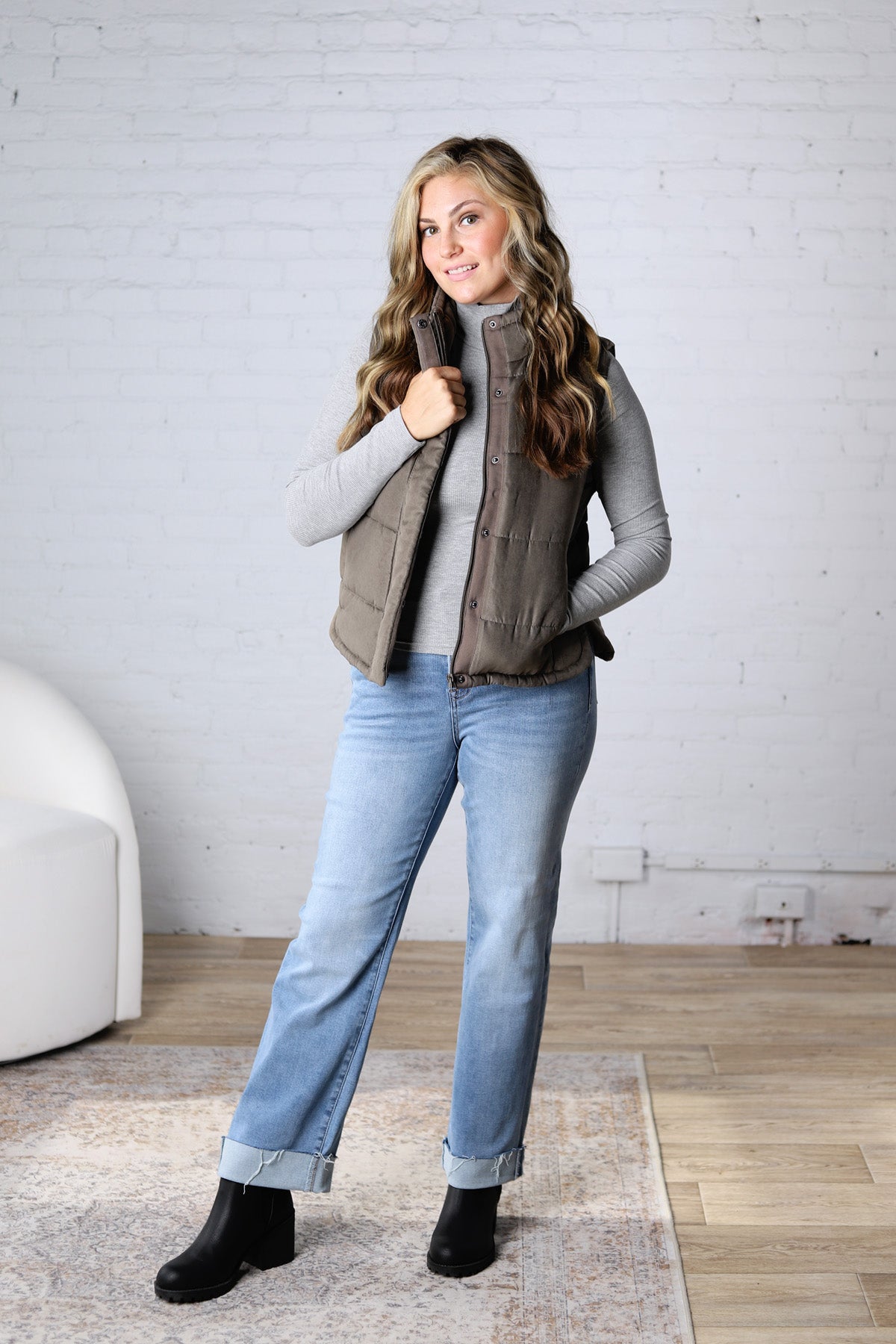 Anika High Rise Straight Leg with Cuffed Hem