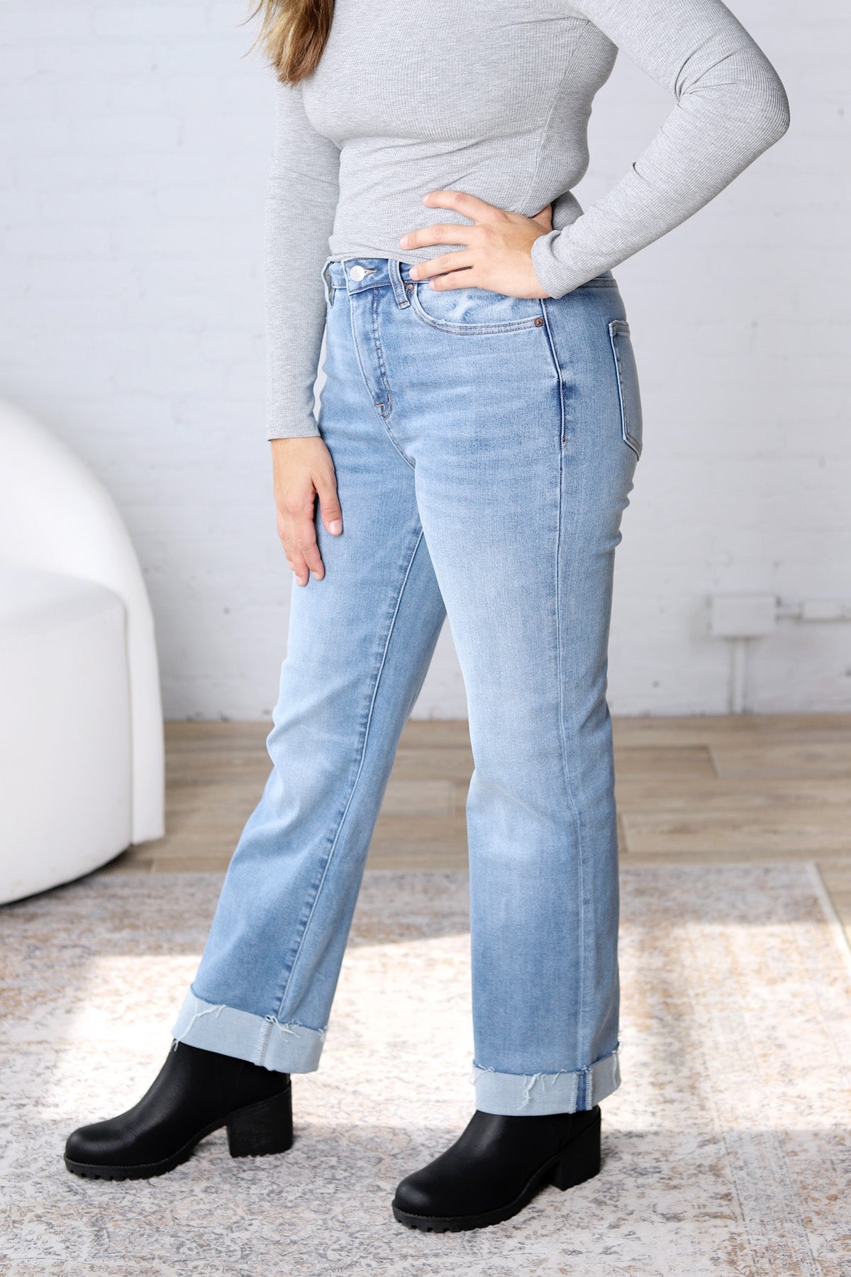 Anika High Rise Straight Leg with Cuffed Hem
