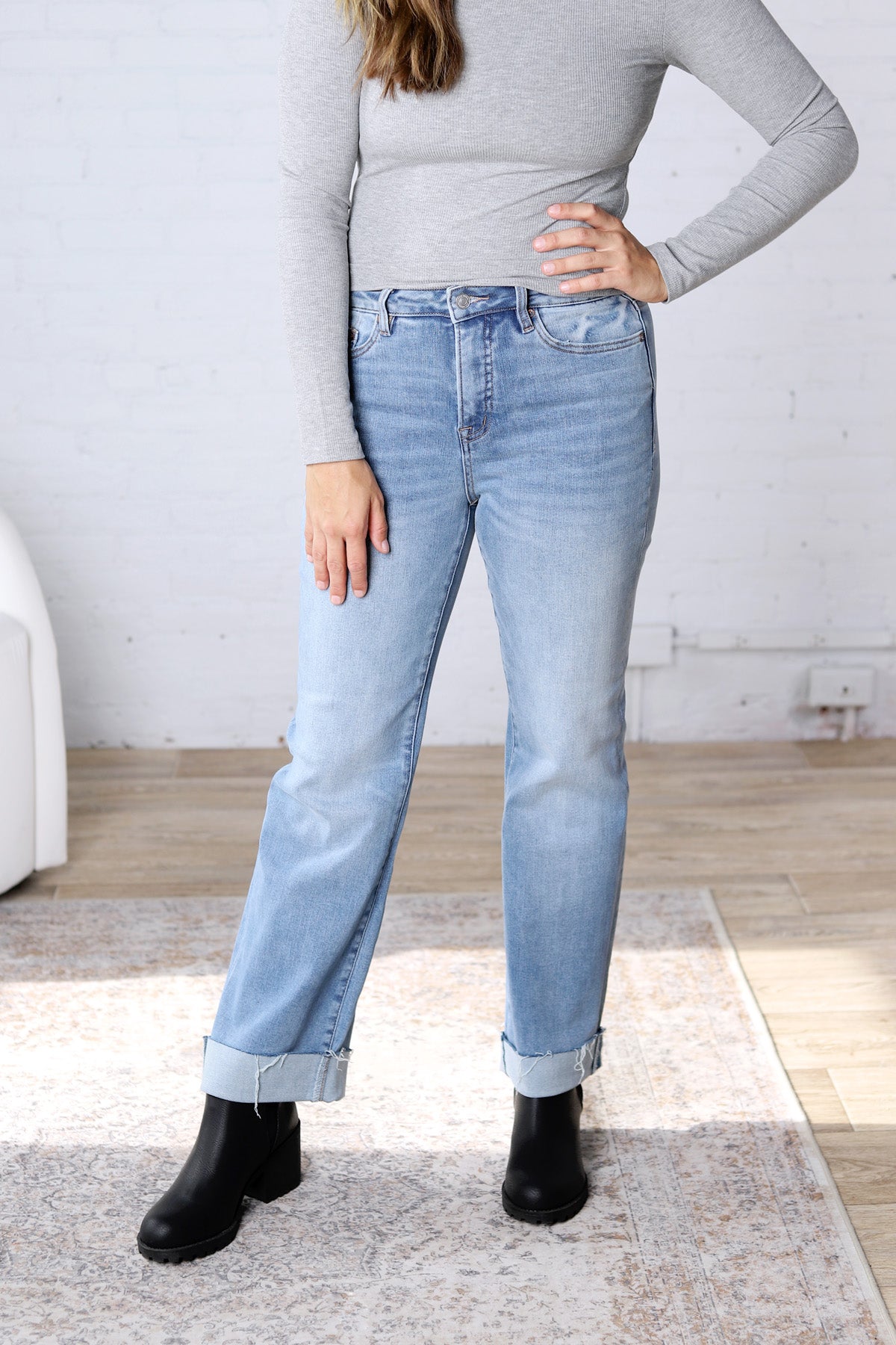 Anika High Rise Straight Leg with Cuffed Hem
