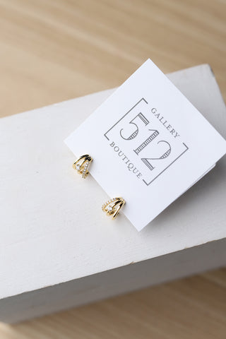 Anika Pave Layered Hoop Huggie Earrings - Gold