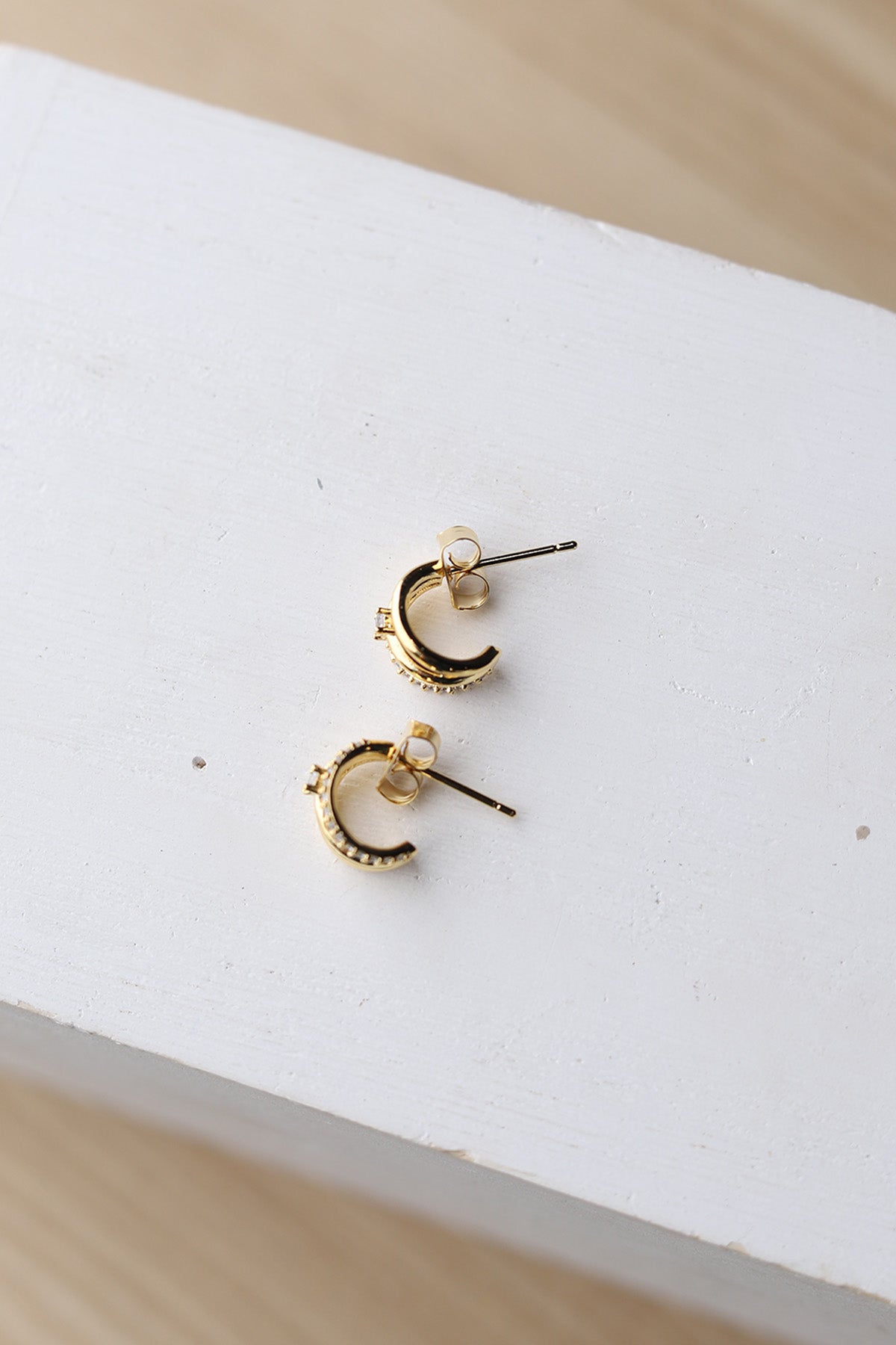 Anika Pave Layered Hoop Huggie Earrings - Gold