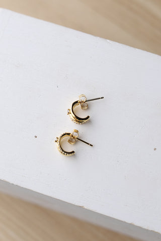 Anika Pave Layered Hoop Huggie Earrings - Gold