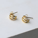 Anika Pave Layered Hoop Huggie Earrings - Gold