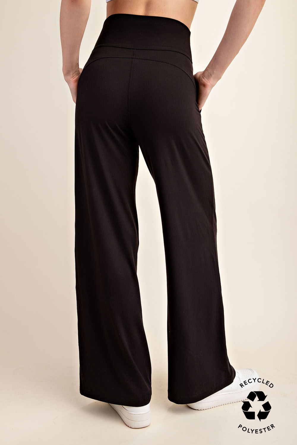 Anja Recycled Butter V Waist Wide Leg Pant - Black